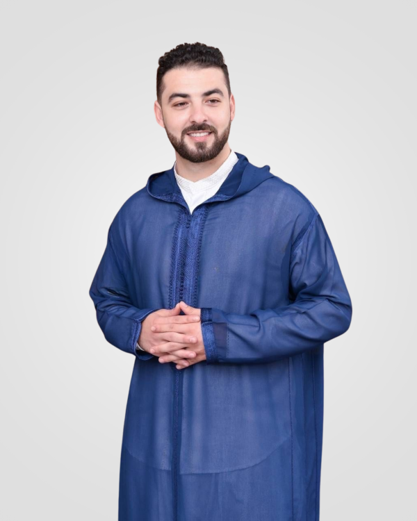 Moroccan thobe Djellaba Sousdi in blue, upper body